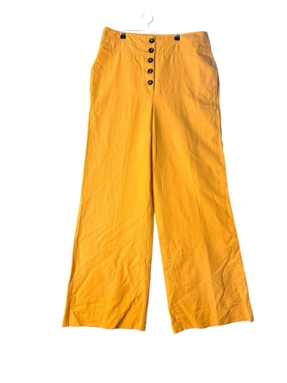Boden Yellow Wide Leg Pants Womens US 12L Linen Blend High Rise Button - Picture 2 of 12